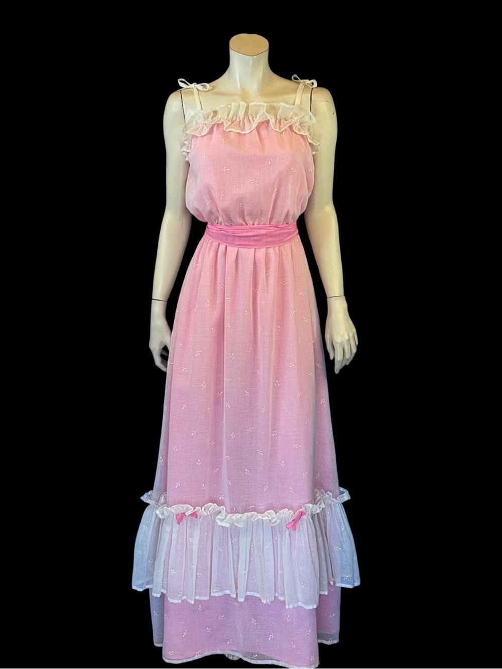1970s Pink Prairie Ruffle Maxi Sundress | Romantic Cottagecore | XS S